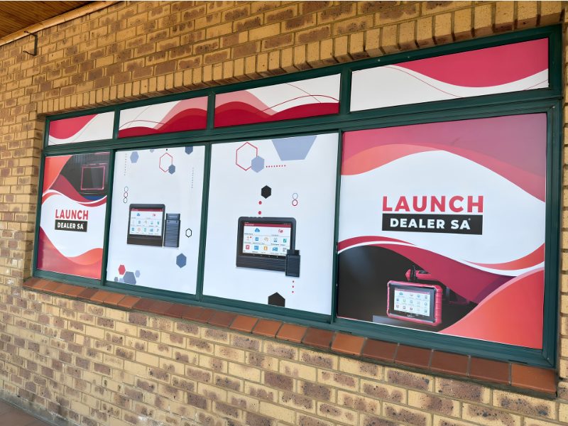 Launch Dealer SA shop window showing LAUNCH X431 diagnostic tablets